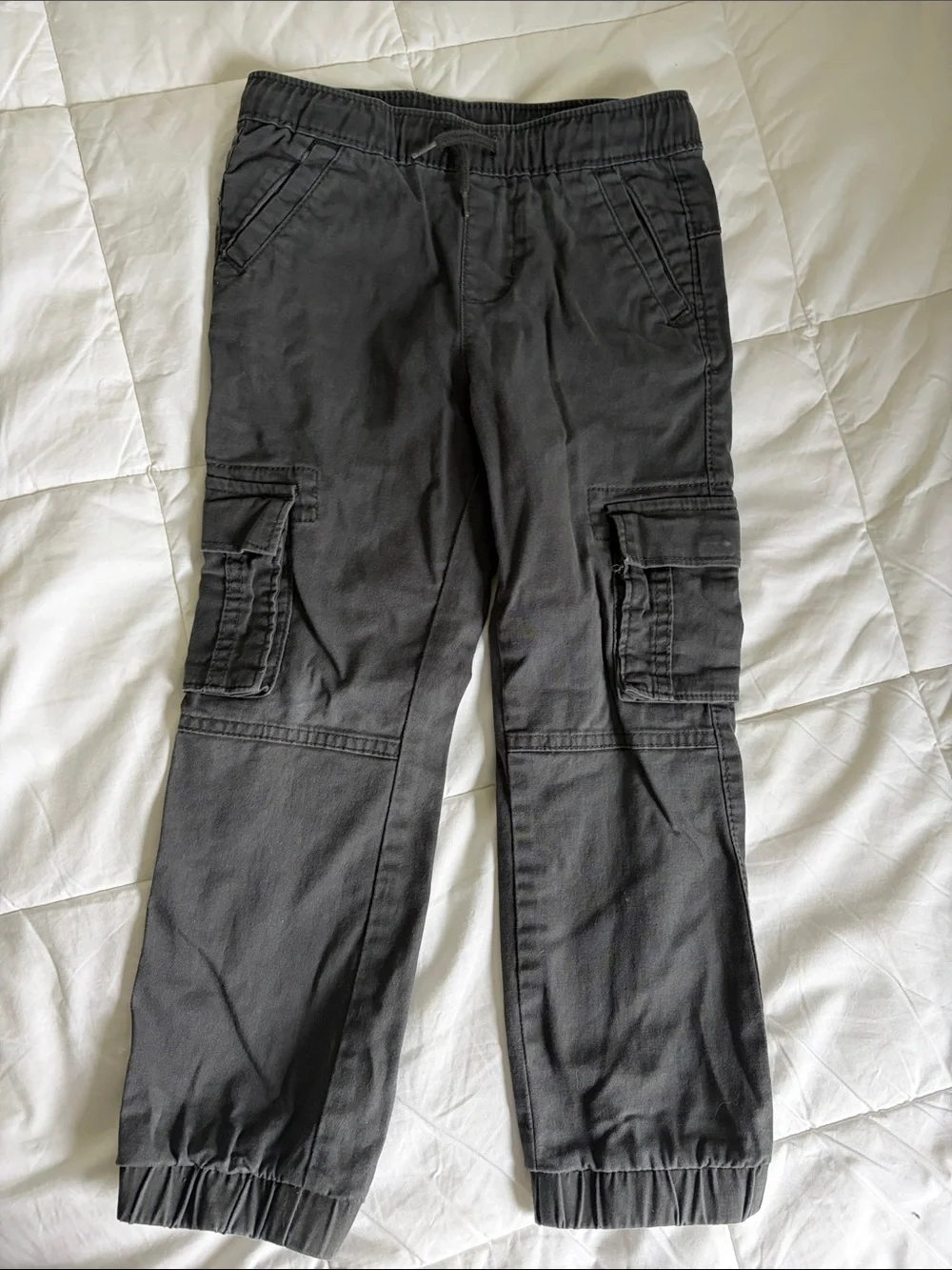 Boys dark grey Cargo Jogger Pants - Elastic Waist & Cuffed Ankles